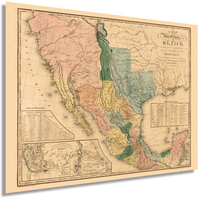 HISTORIX, affiche vintage de carte des États-Unis du Mexique en 1846 - carte murale rétro du Mexique de 24 po x 36 po - ancienne carte murale des États-Unis du Mexique - carte du Mexique - carte historique des États du Mexique (2 formats)