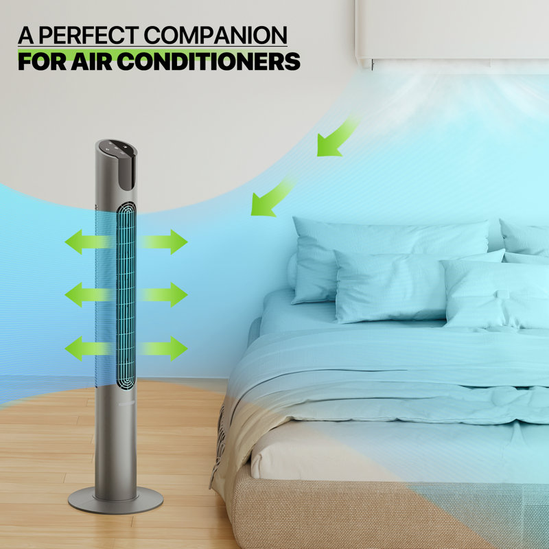 Space Gray 45" Bladeless Oscillating Tower Fan with Remote