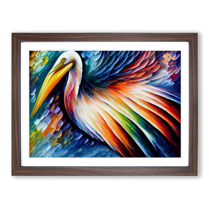 XH1022-6867X Pelican Painting Abstract - Single Picture Frame Print, 25cm H x 34cm W x 2cm D, Walnut