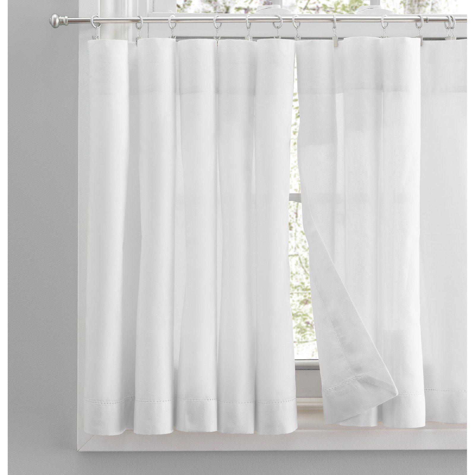 Blandford Semi-Sheer Cafe Curtain Pair, White, 80" W x 24" L