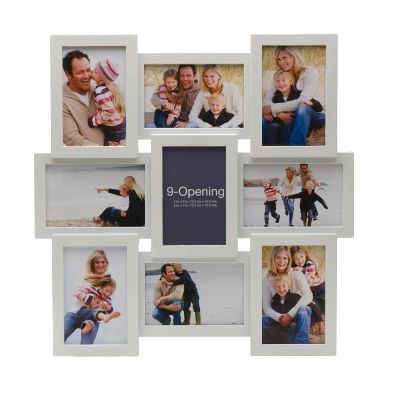 18 X 18 Inch 9 Opening Photo Collage Frame, Displays Four 4X6 And Five 6X4 Inch Photos, White
