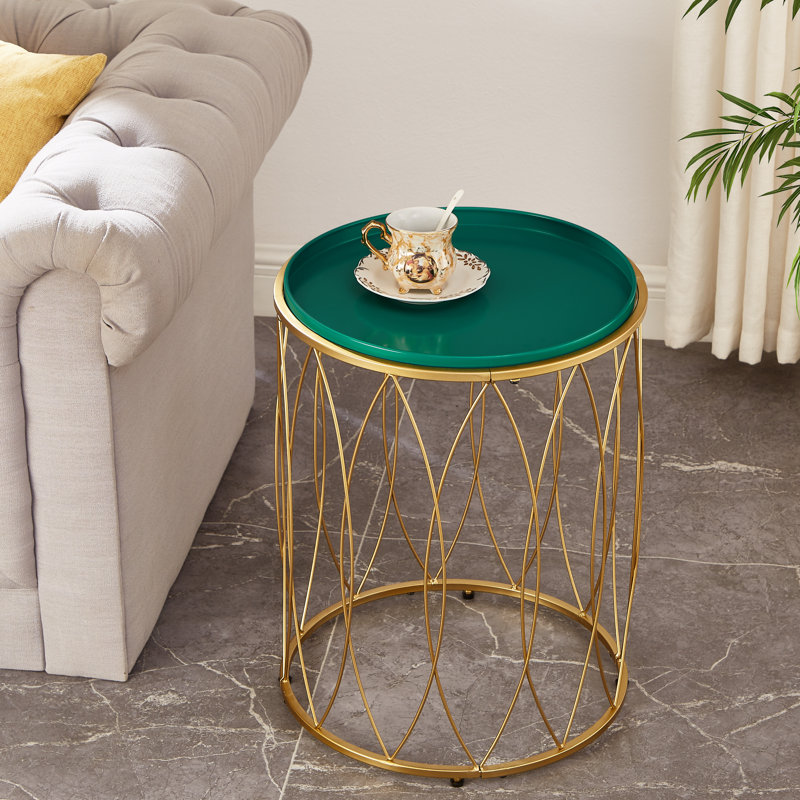 Jayde Round Metal Frame End/Side Tables with Steel Tray Top, Gold