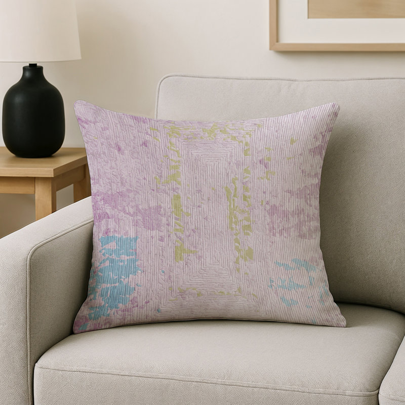 Coussin décoratif intérieur et extérieur Modern, Beige abstrait 46, Carré 18 po