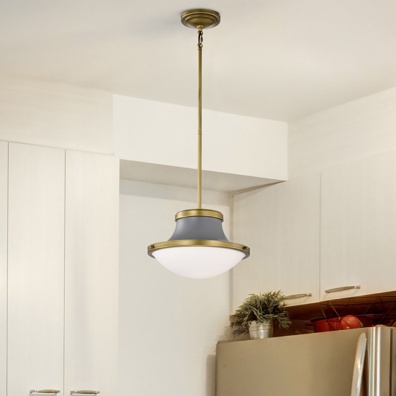 Vanek 1-Light Dimmable Steel Schoolhouse Pendant , 50.13" H x 14" W x 14" D, Matte Gray
