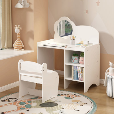 Table de coiffeuse pour enfants avec miroir et chaise, bureau de maquillage pour enfants avec tablettes de rangement, table d'étude et d'activité pour filles et garçons, mobilier de chambre de salle de jeux