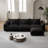 4-Piece Chenille Sectional Sofa Cloud Couch with Ottoman, Soft Fabric Reversible Sleeper Sectional for Living Room, Bedroom and Office-1659230472-1659291143