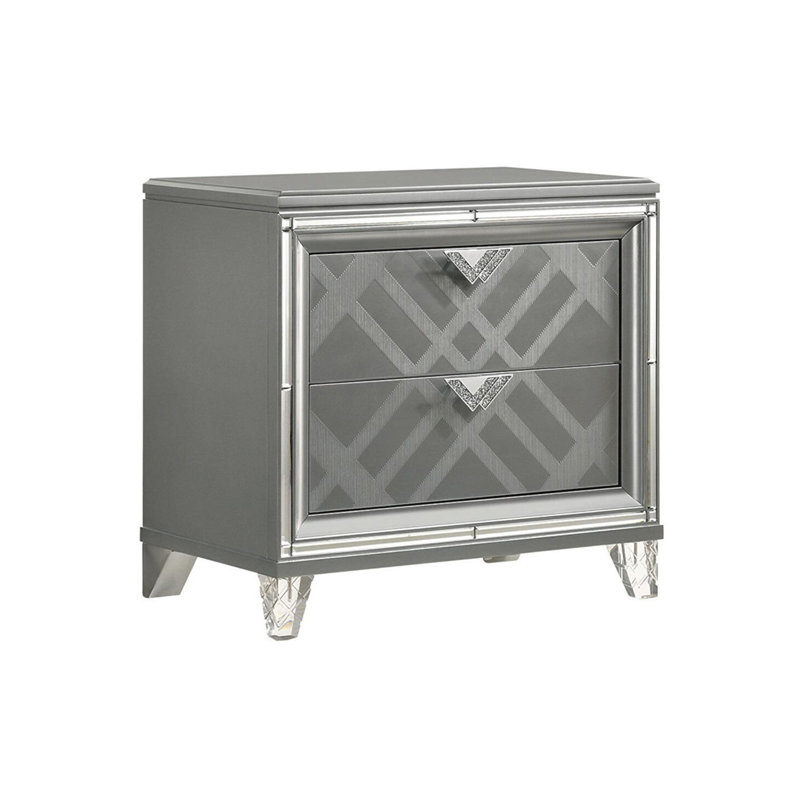 2 Drawers Nightstand With Mirror Trim