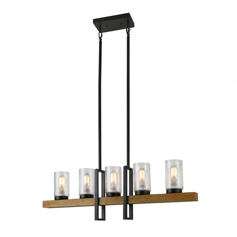Luminaire suspendu pour îlot de cuisine à 5 lumières d'une largeur de 35,5 po avec accents en bois
