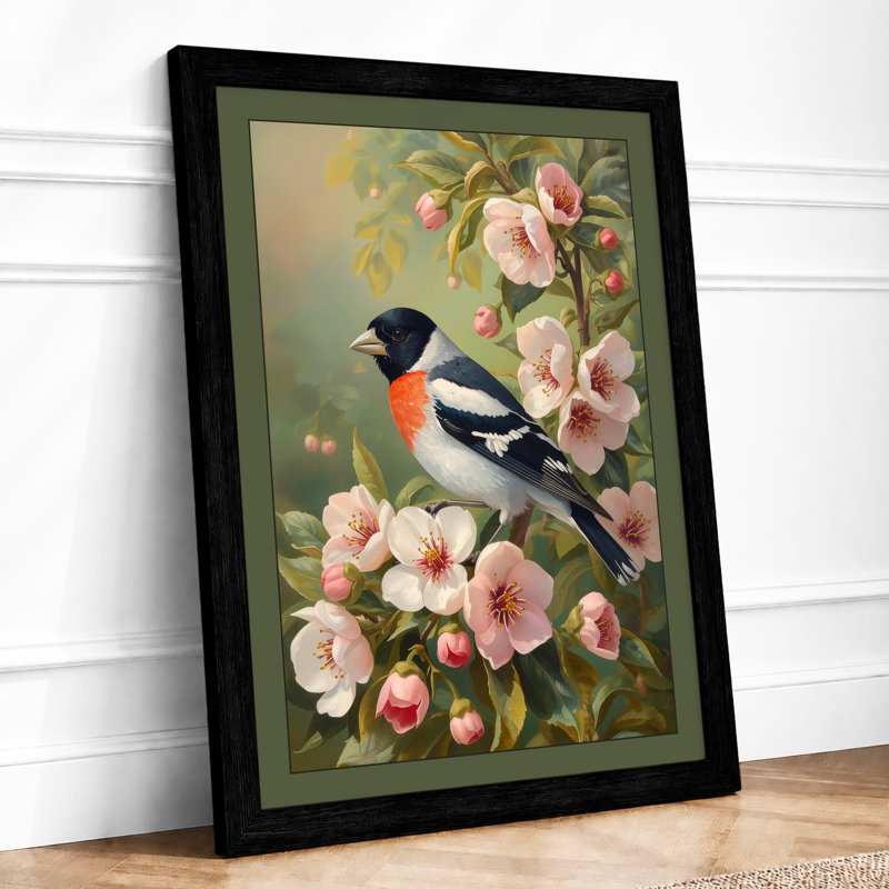 Bird Among Blossoms Botanical - Framed Print, A3 - 42.0 x 29.7 cm, Black