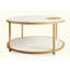 Table basse ronde blanche en mélamine à deux niveaux avec rangement intégré pour le confort d'un salon moderne-1206449314-1206449313