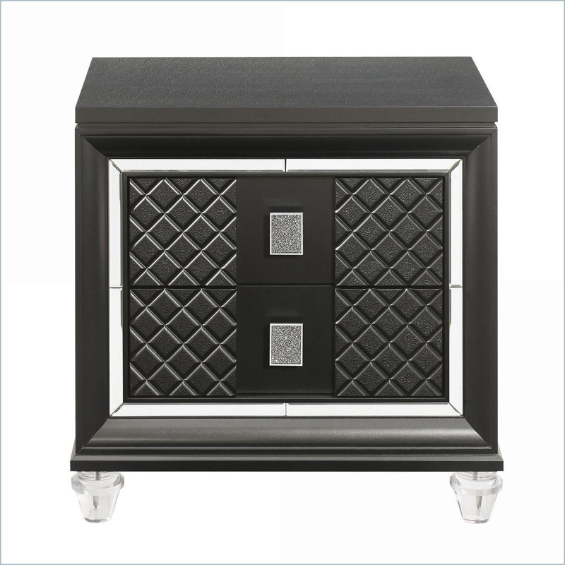Metallic Grey 2-Drawer Modern Bedroom Nightstand
