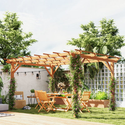 Pergola d'extérieur 10 pi x 13 pi, treillis de jardin en bois avec structure stable et ancrages en béton pour soutenir les plantes grimpantes, jardin, patio, cour, terrasse, brun foncé