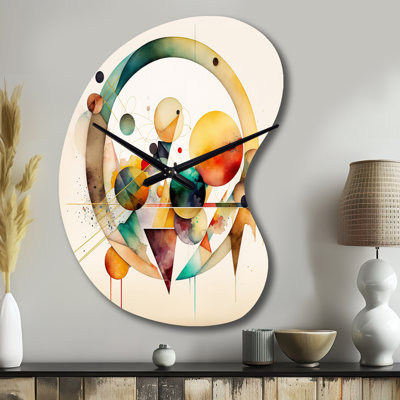 Multi-Color Watercolor Geometric Art IV - Asymmetrical Geometric Metal Wall Clock, Green Wall Clock Print