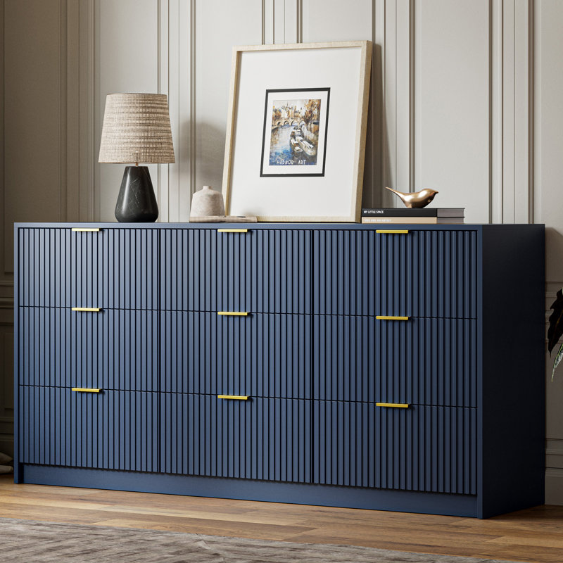 Commode 9 tiroirs Aphan, l 63 po, Marine