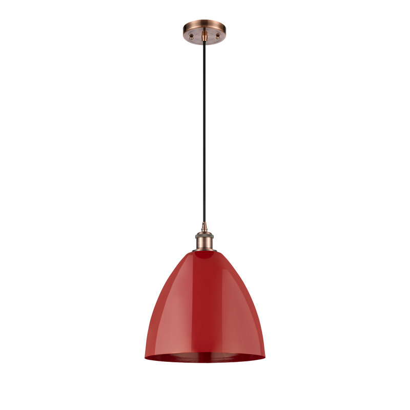 Luminaire suspendu conique 1 lumière, H 14,75 po x l 12 po x P 12 po, Rouge, Cuivre antique