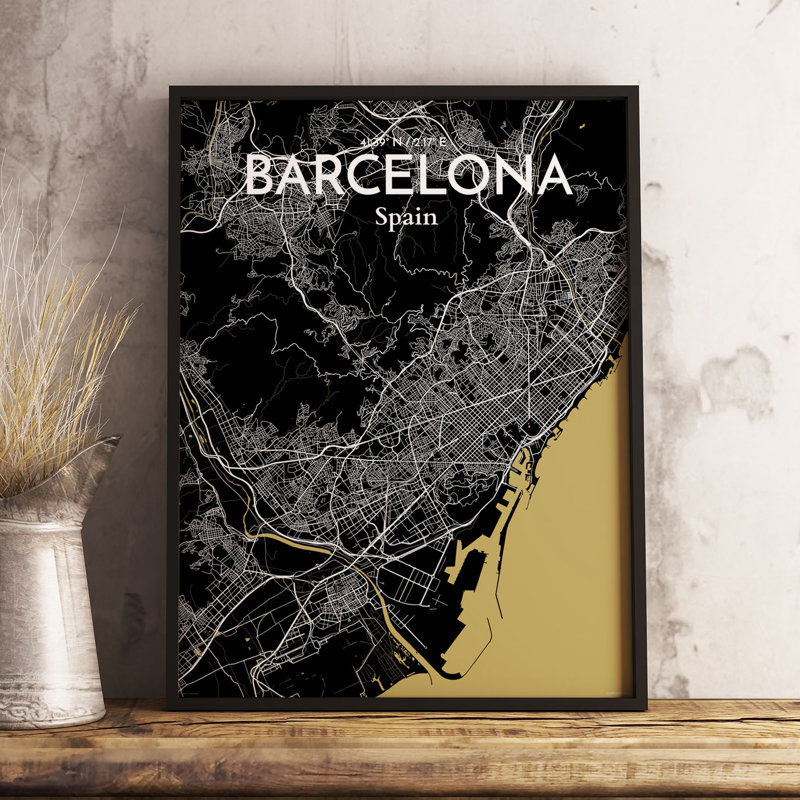 Barcelona City Map - No Frame Print, 60.2 cm H x 27.9 cm W x 0.1 cm D