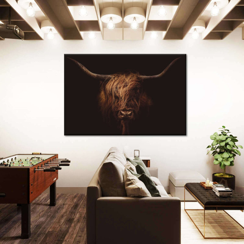 Highland Cow Glowing Beach Sunset sur toile, H 24 po x l 36 po x P 1,25 po