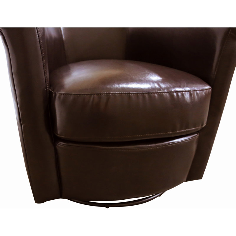 Faux Leather Swivel Barrel Chair, Espresso Brown Faux Leather