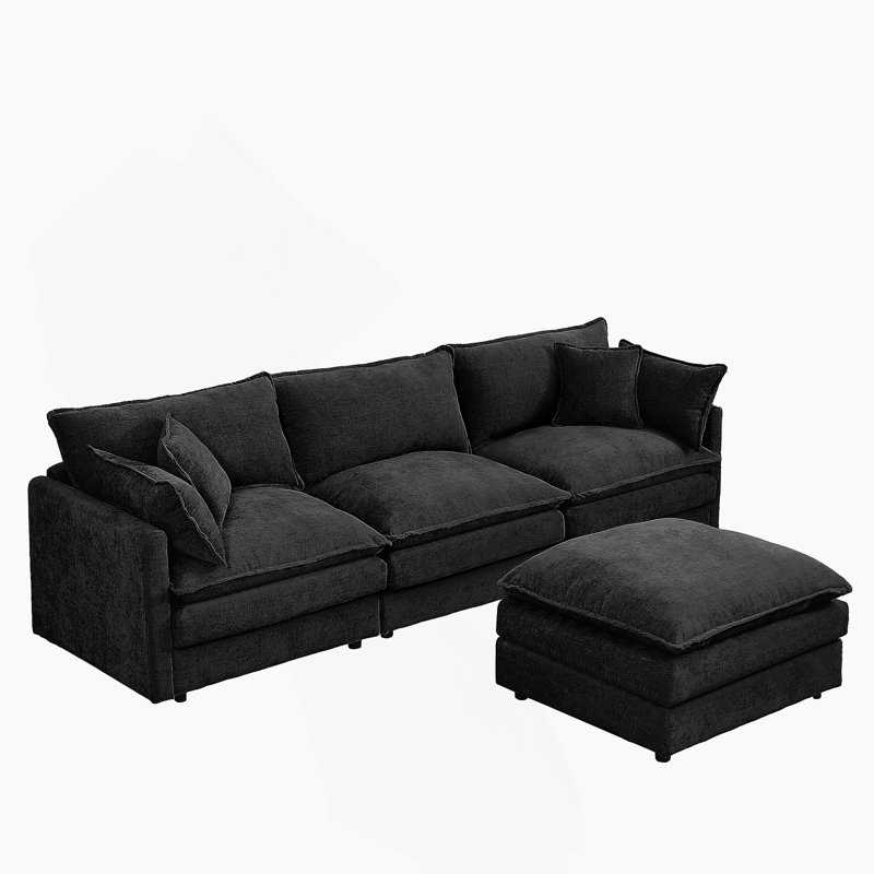 Modular L-Shaped Sectional Sofa With Movable Ottoman, DIY Configurable Comfort For Modern Living Rooms., Black