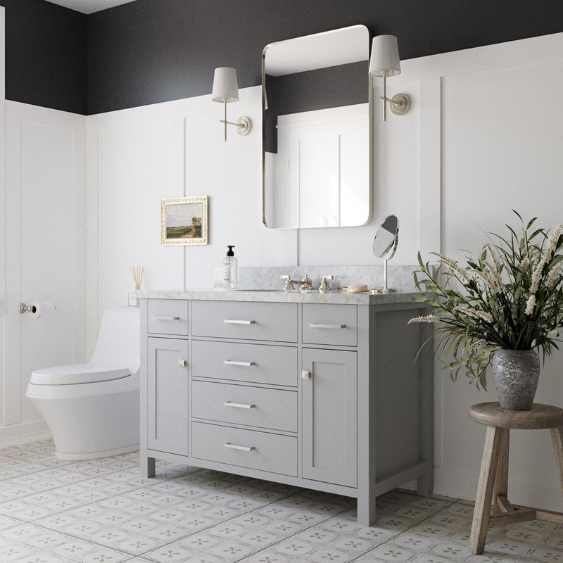 Macnair 48" Single Bathroom Vanity with Carrara White Marble Top, Grey