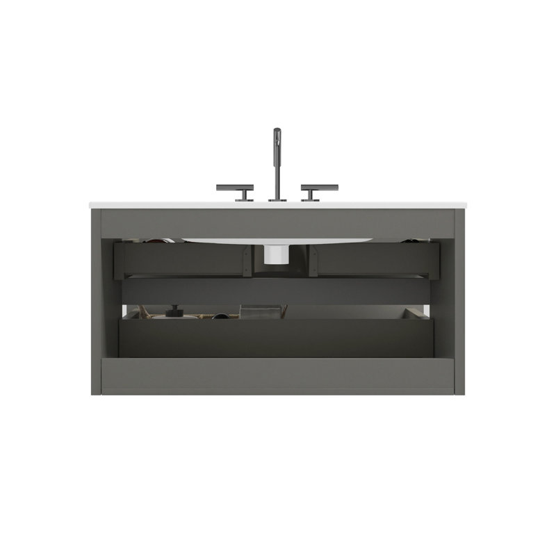 Meuble-lavabo élégant avec rangement amélioré et fonctionnalité silencieuse, Gris