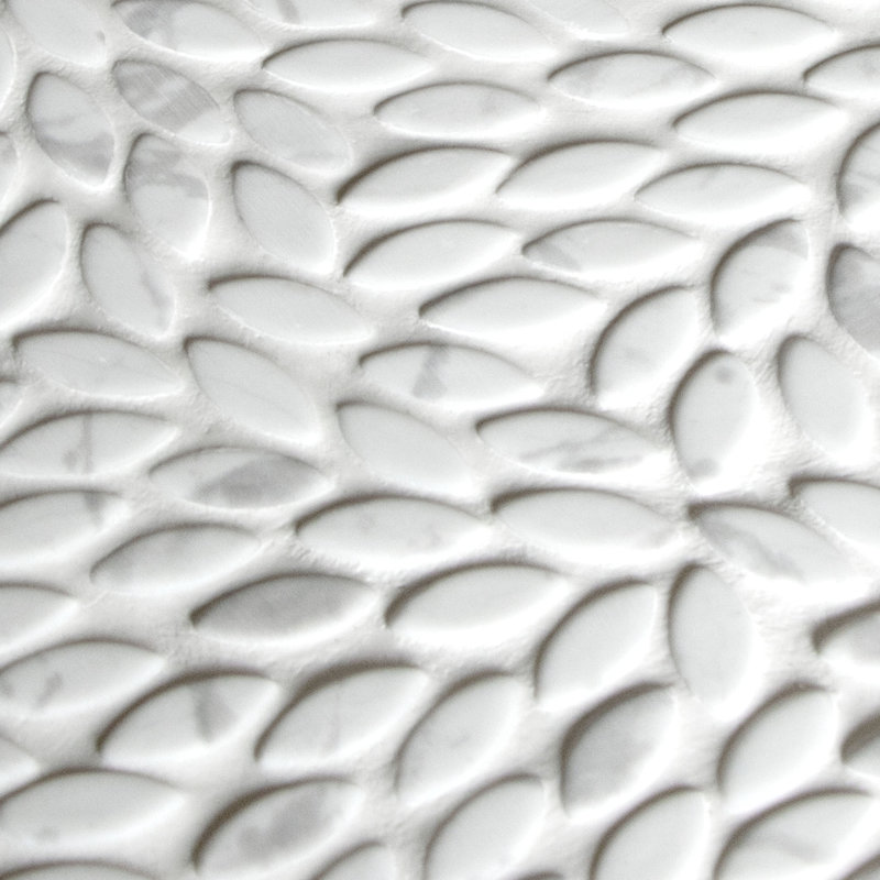 11.1" x 11.4 Matte Flower Recycled Glass Floor & Wall Mosaic Tile, Carrara White