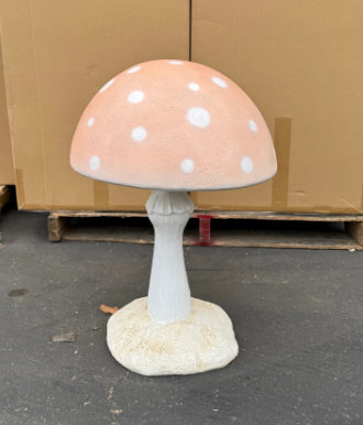 Petite statue ronde champignon pêche pastel, Blanc / Rose