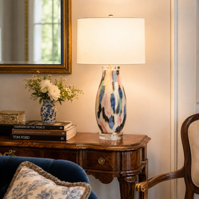 29" Crystal Table Lamp With White Shade