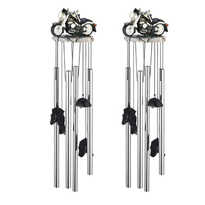 Gift Set ICE ARMOR 23" Long Round Top Black Motorcycle Wind Chime Figurine Statue Sculpture Ornament Decoration Home/Room/Garden Decor for Housewarming, Holidays, Christmas Special