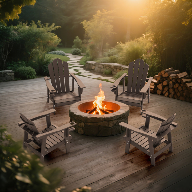 Devito All-Weather Resistant HDPE Plastic Oversize Adirondack Chairs(Set Of 4), Brown, Set of 4