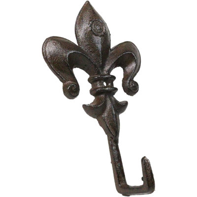Pack Of 2 Cast Iron Rustic Fleur De Lis Emblem Wall Hook Towel Coat Hats Hangers
