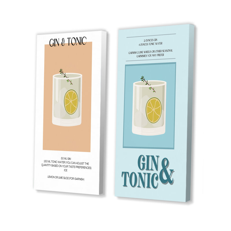 Ensemble de 2 pièces d'art mural gin et tonique sur les rochers Highball Cocktail I, Ne s’applique pas, H 28 po x l 24 po