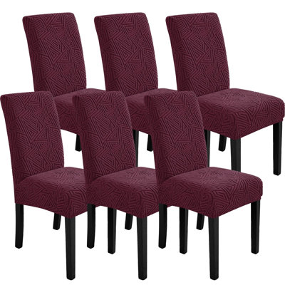 Stretch Spandex Chair Covers for Dining Chairs Set of 6, Burgundy