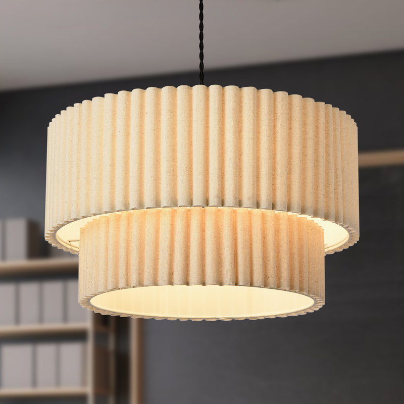 17.7" Modern 2-Tier Beige Plug-in Pendant Light