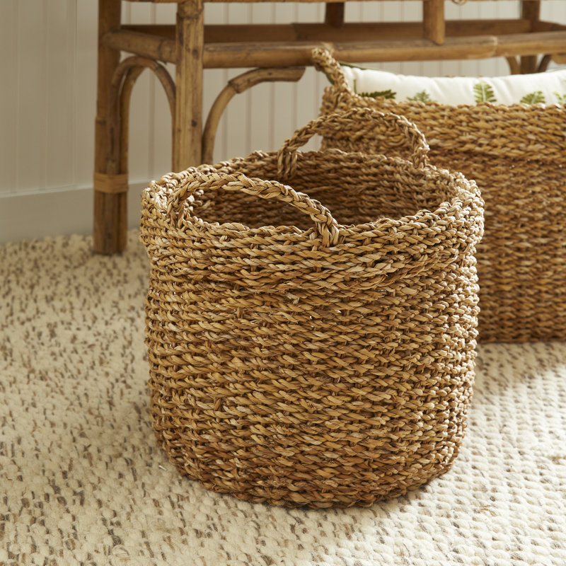 Seagrass 3 Piece Oval Basket with Cuff Set