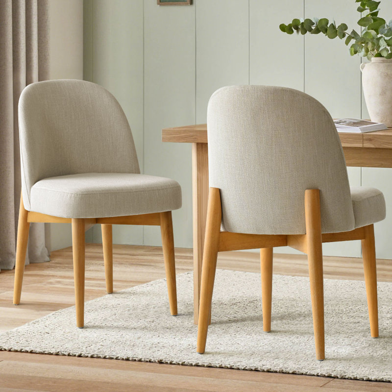 Hillier Linen Blend Parson Chairs with Solid Wood Legs , Beige