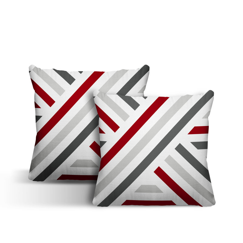  Coussin décoratif intérieur / extérieur à rayures, L 17 po x H 17 po, Rouge
