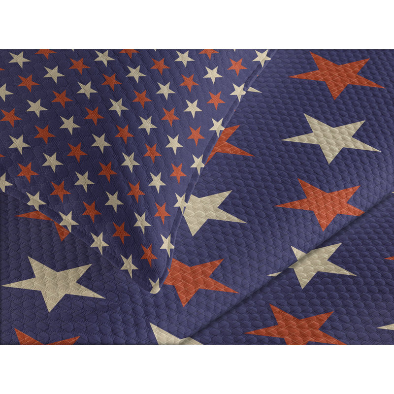 Queen Blue Quilted Bedspread Set with Stars
