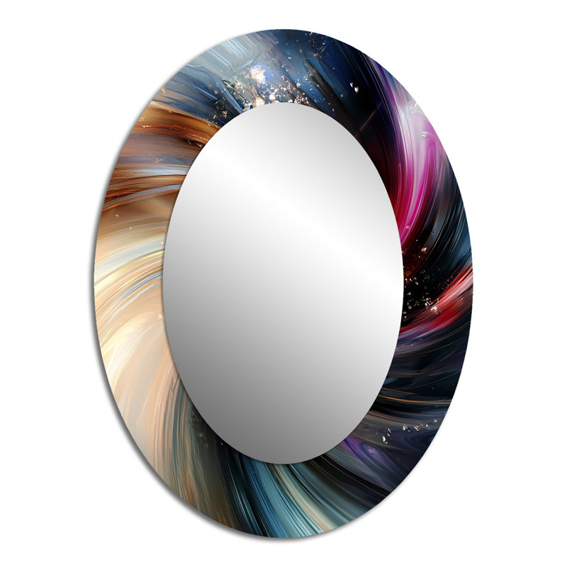 Spirales abstraites dans des tons dorés et mauves III - Miroir mural moderne ovale, 40 po x 30 po