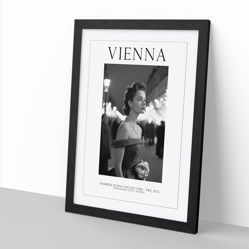 Fashion Travel Poster Woman Vienna Austria - Single Picture Frame Print on Wood, 64cm H x 46cm W x 2cm D