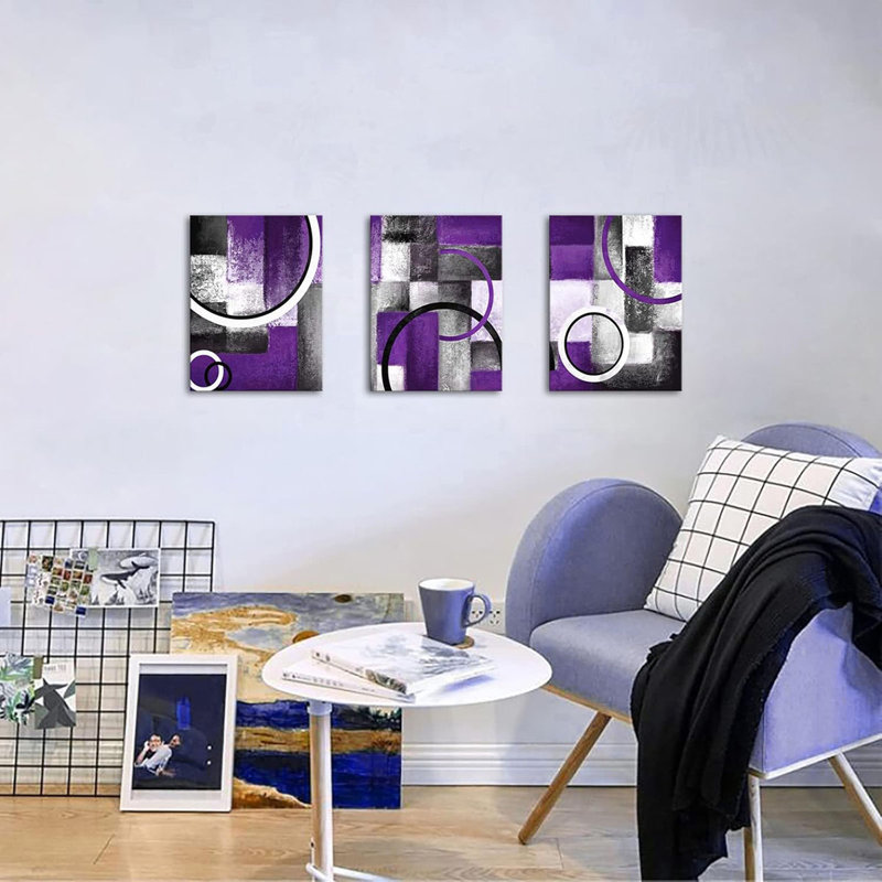 3 Piece Wrapped Canvas Print, Purple
