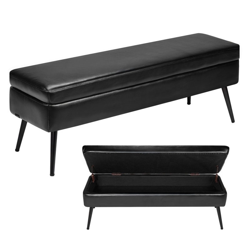 Banc de rangement avec repose-pieds et pieds en métal, Noir