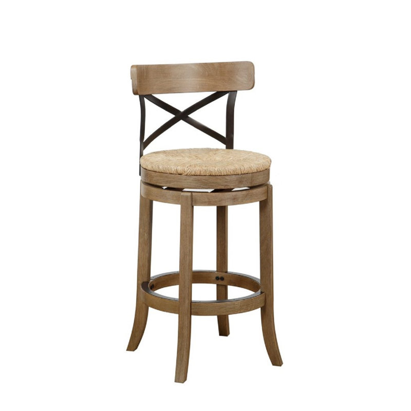 Tosha Swivel Wicker Counter Stool with Solid Wood Frame, Wheat Wire-Brush, Bar Stool (29” Seat Height)
