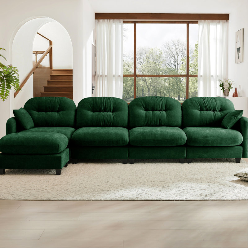 Canapé modulaire de 4 L avec chenille douce, design, courbe ergonomique et repose-pieds modulaire en chenille, assise, dossier,