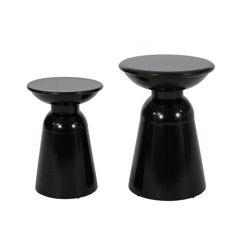 Serenita Outdoor Iron Side Tables Set of 2 with Flared Design, Black