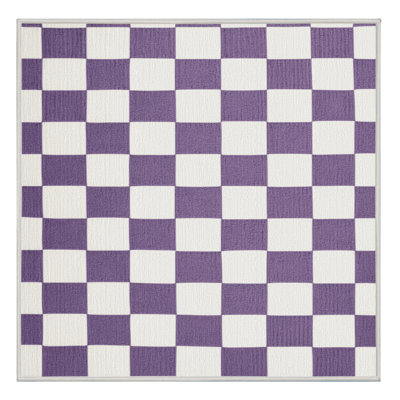 Machine Washable Checkered White Area Rug