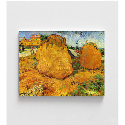«Haystacks In Provence» par Vincent Van Gogh, reproduction de peinture à l'huile de campagne, meules de foin, décoration murale, art mural rustique, décoration murale jaune