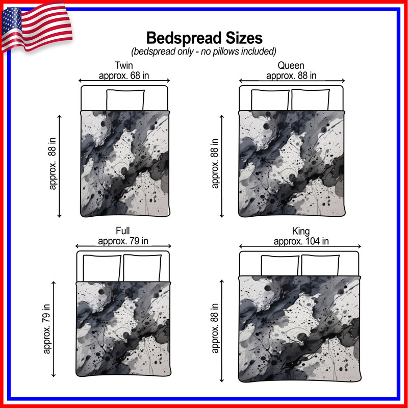 Monochrome Ink Splatter Quilted Bedspread All Sizes, Twin