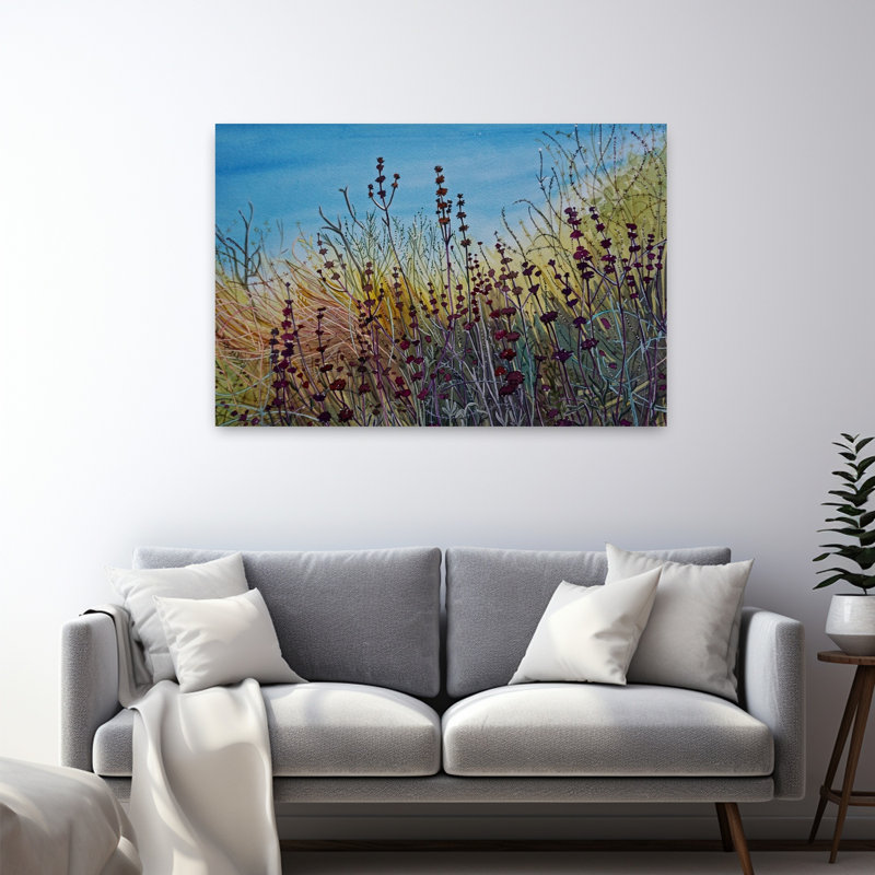 «Vibrant Wild Meadow Colorful Organic Peaceful Landscape Nature», art mural, H 32 po x l 48 po