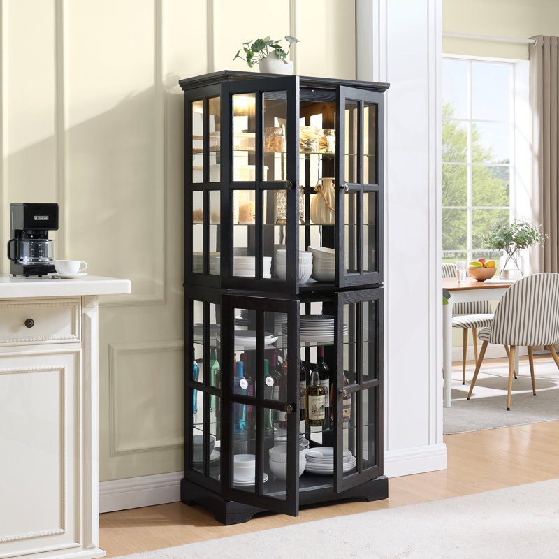 Curio Display Gorrell with Adjustable Shelves and Glass Doors, Ideal for Showcasing Collectibles in Home or Office, E26 Bulb Included